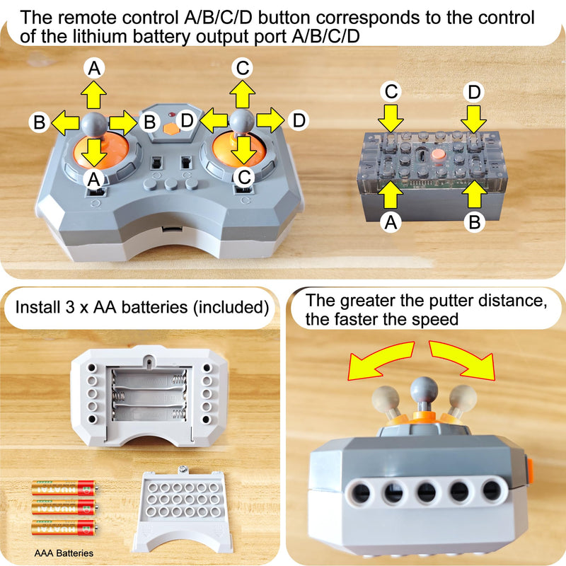 [Australia - AusPower] - 12-in-1 Power Functions High Speed L/Servo Motor, 4-Channel Variable Speed Remote Control and Rechargeable Lithium Battery Box Kit, for Adult, Programmable, MOC L Motor × 2, Servo Motor × 1. 