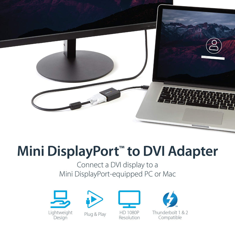 [Australia - AusPower] - StarTech.com Mini DisplayPort to DVI Adapter - Mini DP to DVI-D Converter - 1080p Video - VESA Certified - mDP or Thunderbolt 1/2 Mac/PC to DVI Monitor - mDP 1.2 to DVI Single-Link Dongle (MDP2DVI) Black 