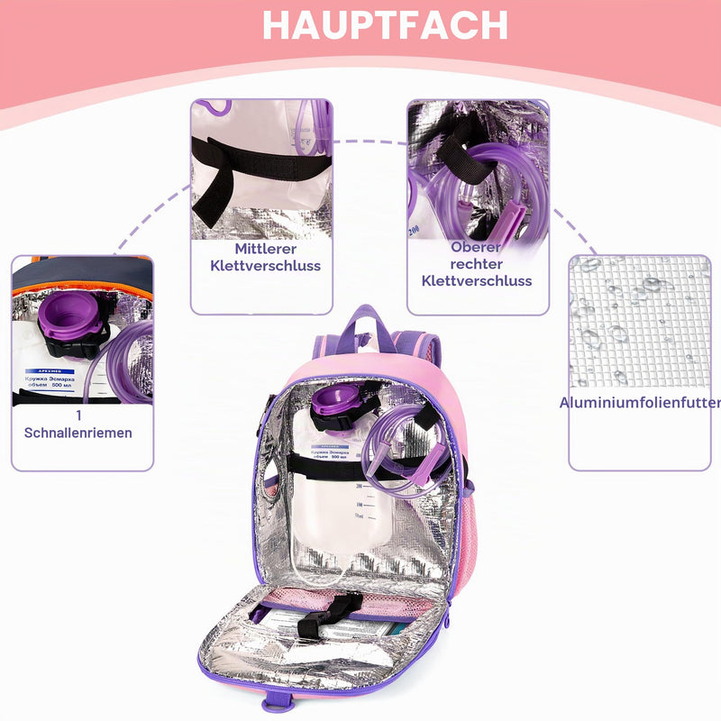 CURMIO Enteral Feeding Bag Backpack - Pink | Aluminum foil lined, clear window, adjustable chest strap, for feeding tube G tube, J tube, GJ tube, bag only