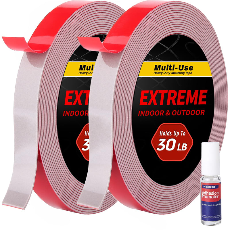 PHIXBEAR Super Strong Adhesion, Heavy Duty Double Sided Tape, Waterproof for Indoor & Outdoor Use, Multipurpose Automotive Wall Mounting Foam Adhesive (0.6in×30ft), 2 Rolls 0.6in*180in（2 Pack）
