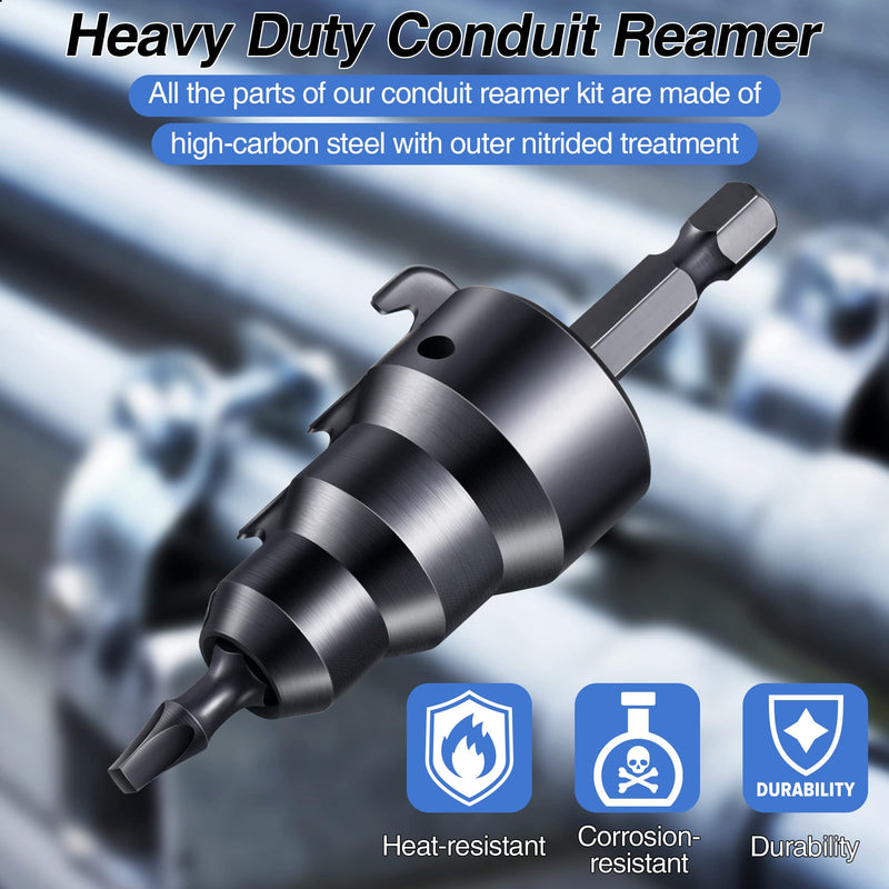 [Australia - AusPower] - Feekoon 1/2'' 3/4'' Power Conduit Reamer Tools Kit, Includes 3 Reamer Replacement Blades, 3 Set Screw, 1 No. 2 Square Recess Bit and 1 Hex Key Wrench(1/16''), Ream 1/2'', 3/4'' and 1 Inch Conduit Pipe 