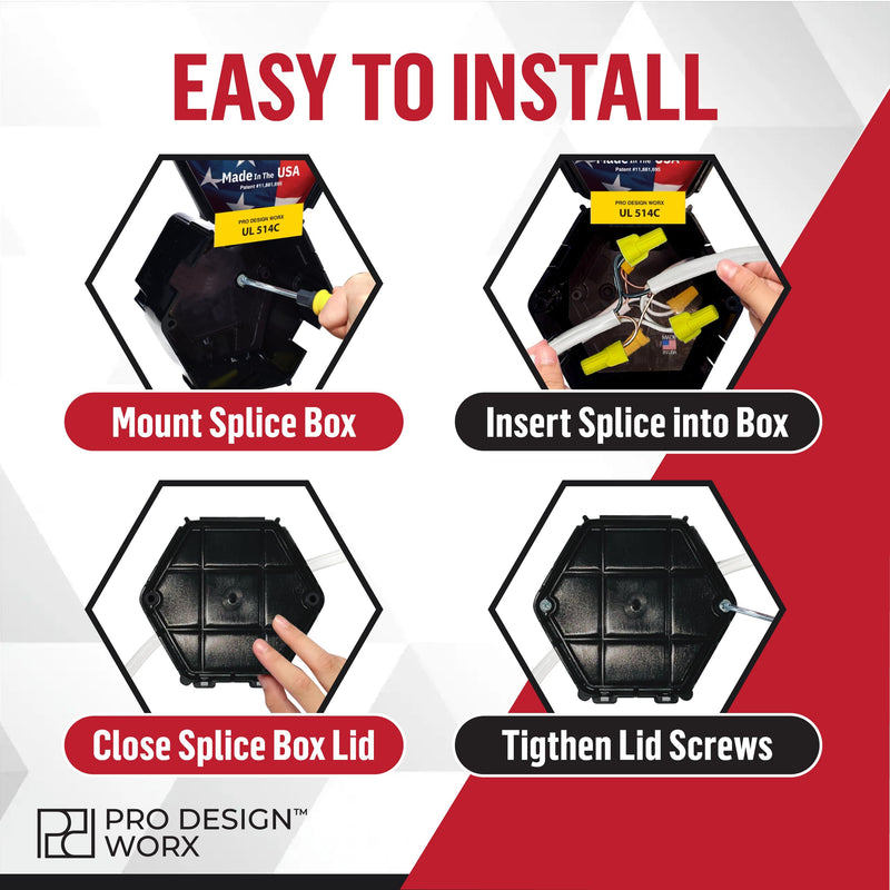 Open Splice Junction Box 5-Pack | UL 514C | One-Piece Polycarbonate Box, Code-Approved, Durable DIY Electrical Splice Enclosure in Black | Fast Installation for Safe Wiring Connections 5 Pack