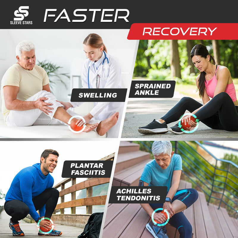[Australia - AusPower] - Sleeve Stars Ankle Brace for Sprained Ankle, Plantar Fasciitis Relief Achilles Tendonitis Brace, Ankle Support for Women & Men with Strap, Heel Protector Wrap for Pain & Compression (Single/Black) One Size Black 1 
