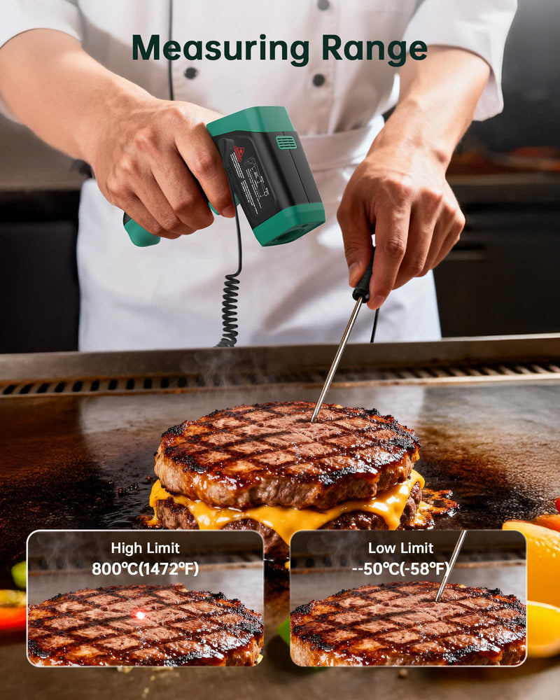 [Australia - AusPower] - ERICKHILL Infrared Thermometer Gun, Dual Mode IR Laser Thermometer with -50°C~800°C and Meat Probe (-50°C~300°C), Non-Contact Digital Thermometer for Cooking, BBQ, and Industrial Use 