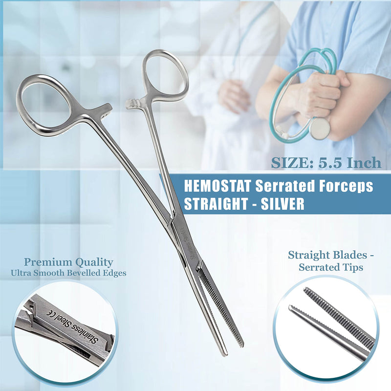 [Australia - AusPower] - Set of 3 Bandage Scissors 5.5", Stitch Scissors 4.5" and Hemostat 5.5" Straight Made of Premium Quality Stainless Steel Scissors Silver 
