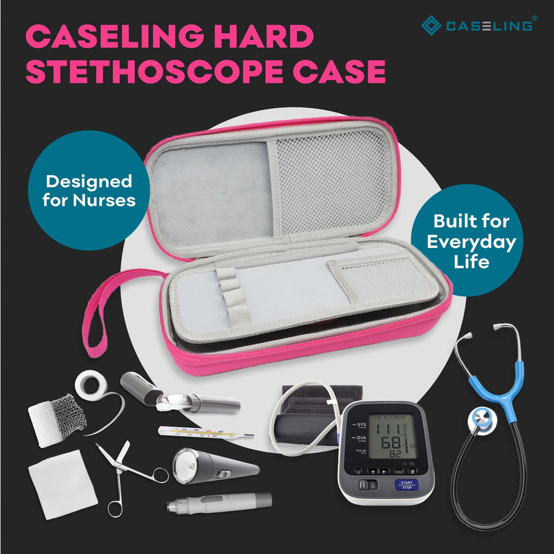 [Australia - AusPower] - Neon Pink Stethoscope Case for 3M Littmann Classic III, Lightweight II S.E, MDF Acoustica Stethoscope - ID Slot and Pockets for Nursing Accessories - Hard Case Holder for Nurse - (Pink - Pu Leather) Pink - Pu Leather 
