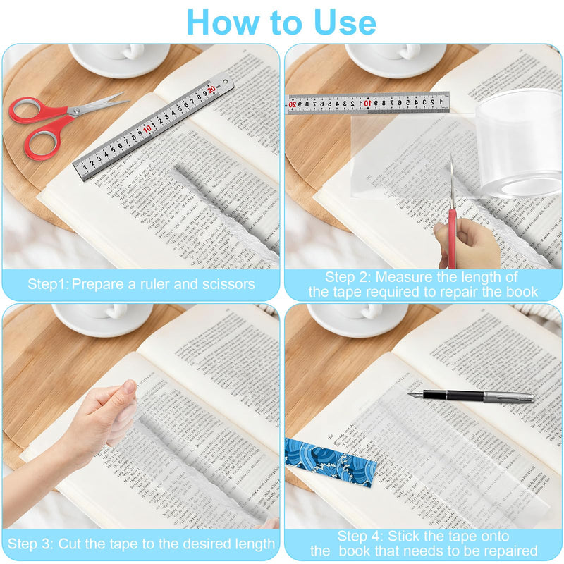 Engorgio Clear Strong Waterproof Adhesive Archival Safe Book Repair Tape 2pcs, 2Inch x 16.5Ft - Removable Book Binding Tape for Old Books, Broken Pages, Textbook Spine & Library Repair Supplies. 2