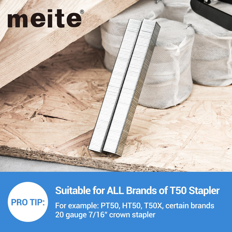 [Australia - AusPower] - meite T50 Staples, 1/4 Inch Heavy Duty Staples for Staple Gun, 20 Gauge 3/8 Inch Crown Galvanized Upholstery Staples Staple Gun Staples (1,512 Counts) 1 Pack (1,512 Counts) 