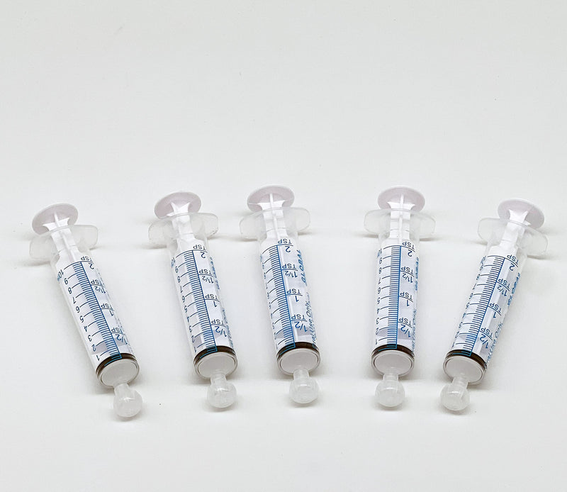 [Australia - AusPower] - 10ML UltraFlo Oral Syringe with Cap - Eccentric Tip - 2 Teaspoon - 10cc O-Ring Plunger Rod - QTY 5 