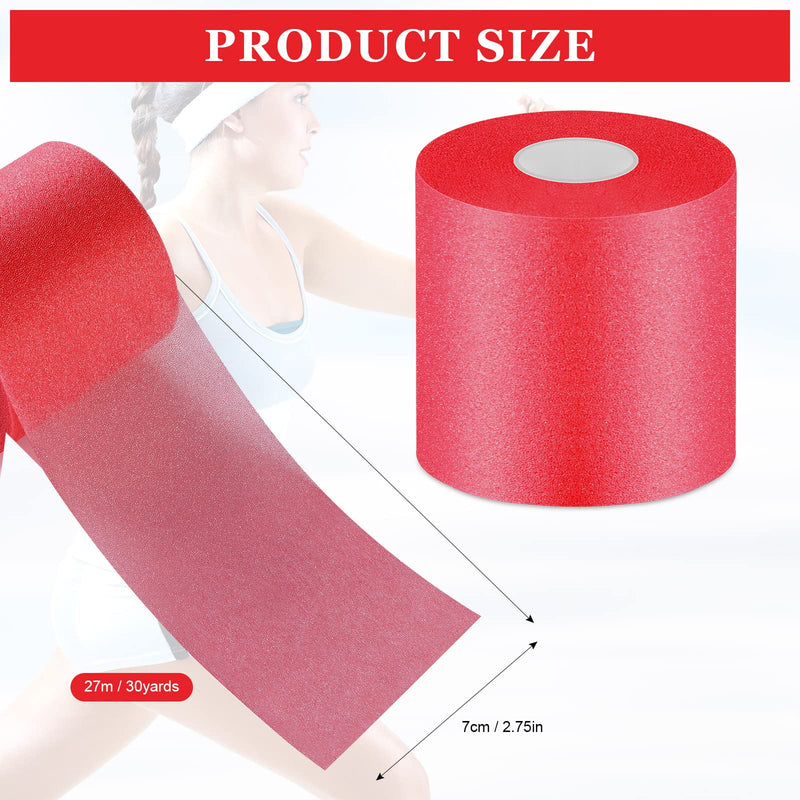 Nuanchu 30 Yards Pre-wrap Athletic Tape Pre Wrap Athletic Foam Underwrap Tape Foam Underwrap Bandage for Hair Soccer Sports Wrists Elbows Knees Ankles 2.76 Inches(Red) Red