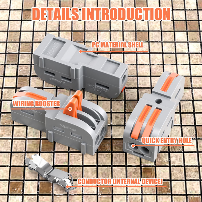 Connection Clamp, 10 Pieces, 1 in 2 Out Connection Clamp, with Lever, Cable Connector with 0.2-4 mm² Conductor Clamp for DIY Projects