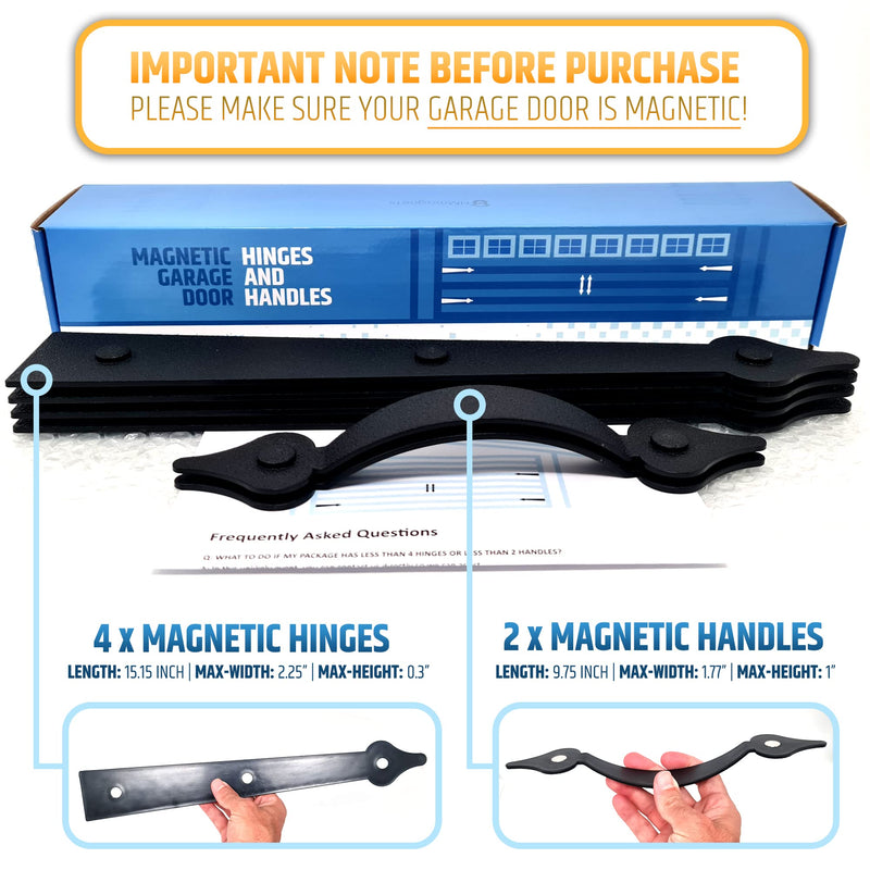 [Australia - AusPower] - Premium Quality & Strong Magnetic Garage Door Decorative Hardware - Set of 2 Handles + 4 Hinges - Faux Garage Door Accents Kit for Curb Appeal | No Installation Needed | Will Never Fall Off Magnetic Hinges & Handles Set 