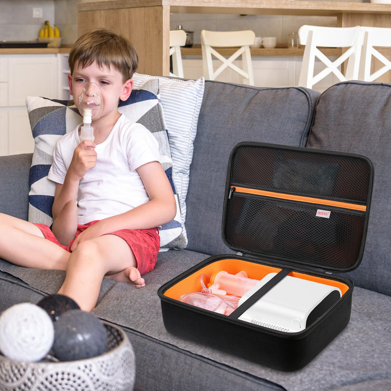 [Australia - AusPower] - BOVKE Hard Case for Smart Nebulizer for Breathing Problems, Desktop Inhaler Nebulizer for Home Use, Storage Bag for Digital Asthma Nebulizer Machine for Adults and Kids, Space for Masks, Cables, Black 