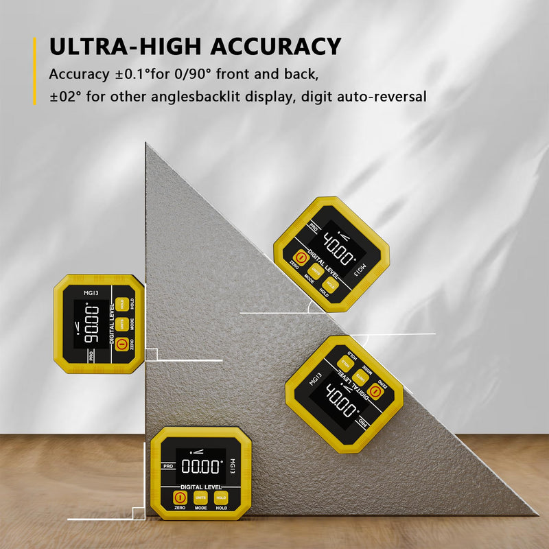 [Australia - AusPower] - Rechargeable Digital Angle Finder and Magnetic Inclinometer Gauge | ±0.1° Accuracy Protractor | 360° Flip Screen for Woodworking, Construction, Machinery 