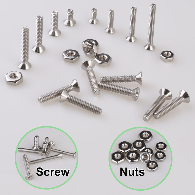 [Australia - AusPower] - Flat Head Screws #4-40#6-32 - Machine Screws Assortment Kit - 240 pcs - Bolts and Nuts Set - Full Thread Small Screws with Storage Box Flat Head 