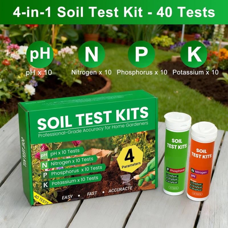 [Australia - AusPower] - 2026 NEW Soil Test Kit 4-in-1 for Lawns & Gardens – 40 Tests (pH, Nitrogen, Phosphorus, Potassium) – Easy Soil Testing Kit for Vegetable Garden, Lawn & Plants 40 Test Kit 