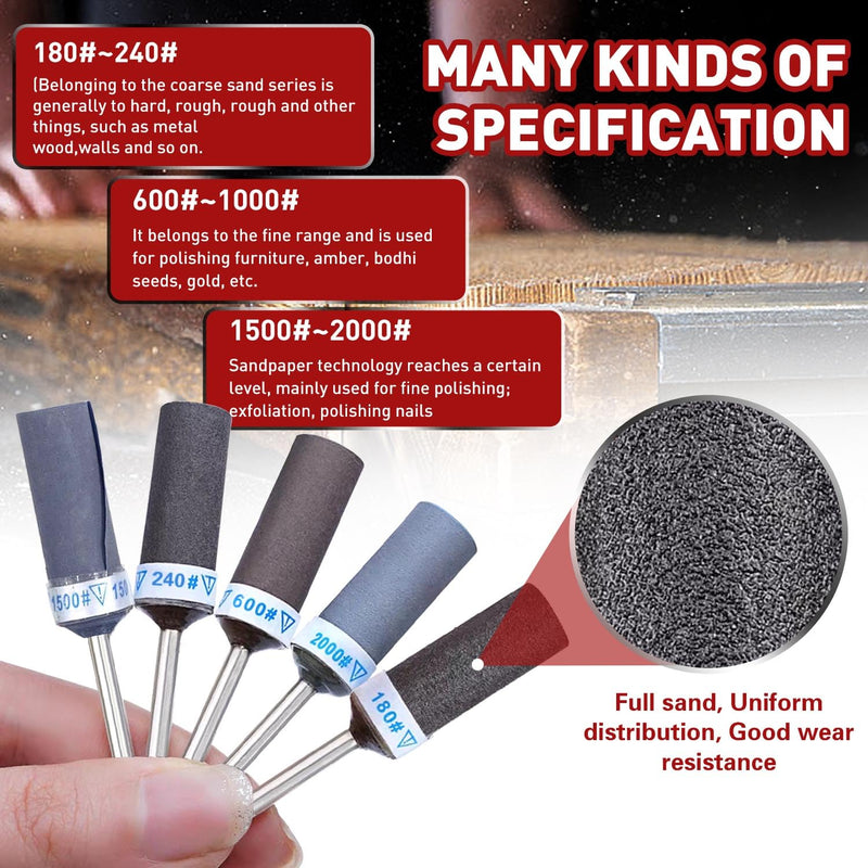[Australia - AusPower] - Sanding Sleeves Set for Dremel Rotary Tool with 3 mm Shank 180/240/600/1000/1500/2000 Grit Sanding Attachments, Sanding Rollers for Sanding & Rusting, Metal Edge Abrasion, Stone, Wood Sanding 25Pcs--Mixed 