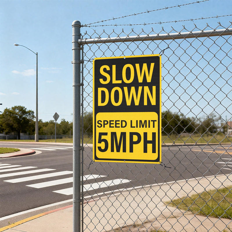 Slow Down Speed Limit 5 MPH Sign 12 x 18 Inches Reflective Aluminum Metal Traffic Sign Rust-Free Warning Signs for Driveway Parking Lots Neighborhoods Campground 2 Pack Yellow
