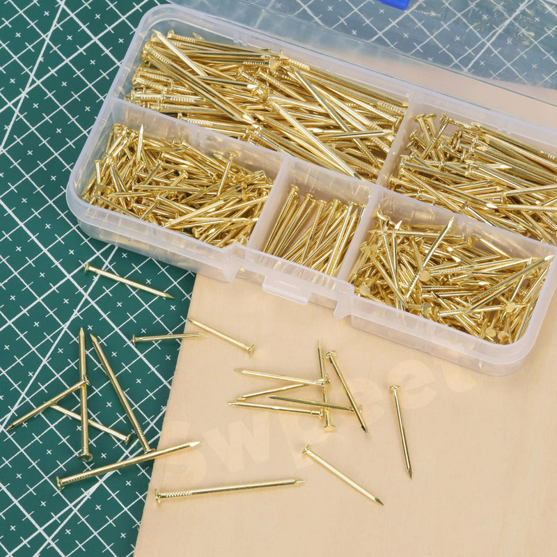 [Australia - AusPower] - Swpeet 500Pcs 4 Sizes Hardware Nails Assortment Kit, Gold Galvanized Nails, Small Nails, Pin Nails, Finishing Nails, Nails for Hanging, Wall Nails for Hanging Pictures Golden 