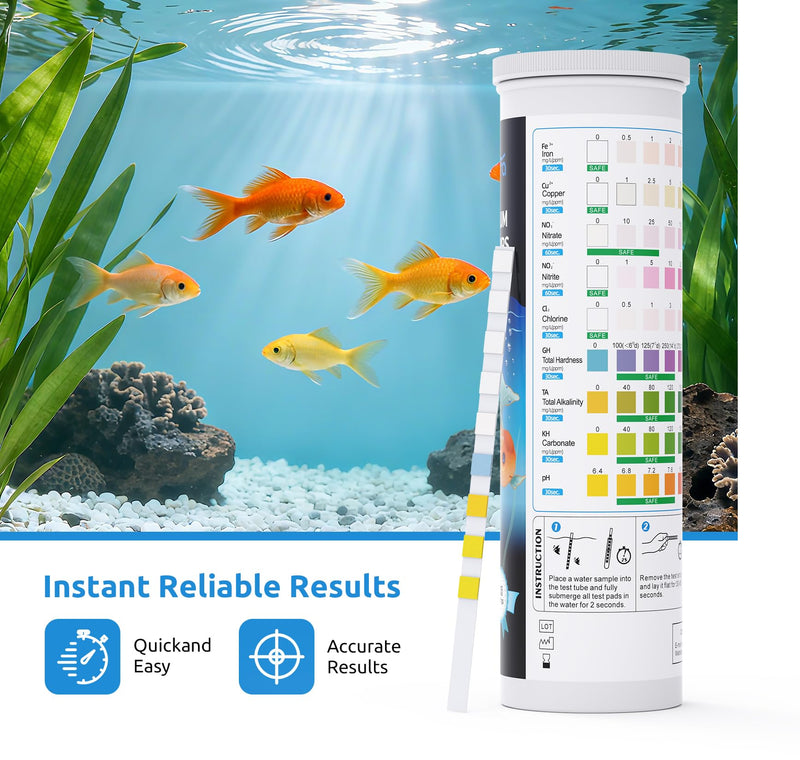 [Australia - AusPower] - SEAOURA 9-in-1 Aquarium Test Kit for Fish Tanks - 135 Strips Water Testing Strips for Aquariums & Ponds Accurate Testing Iron，Copper，Nitrate，Nitrite，Chlorine，Hardness，Alkalinity，Carbonate，pH SR-901-135 