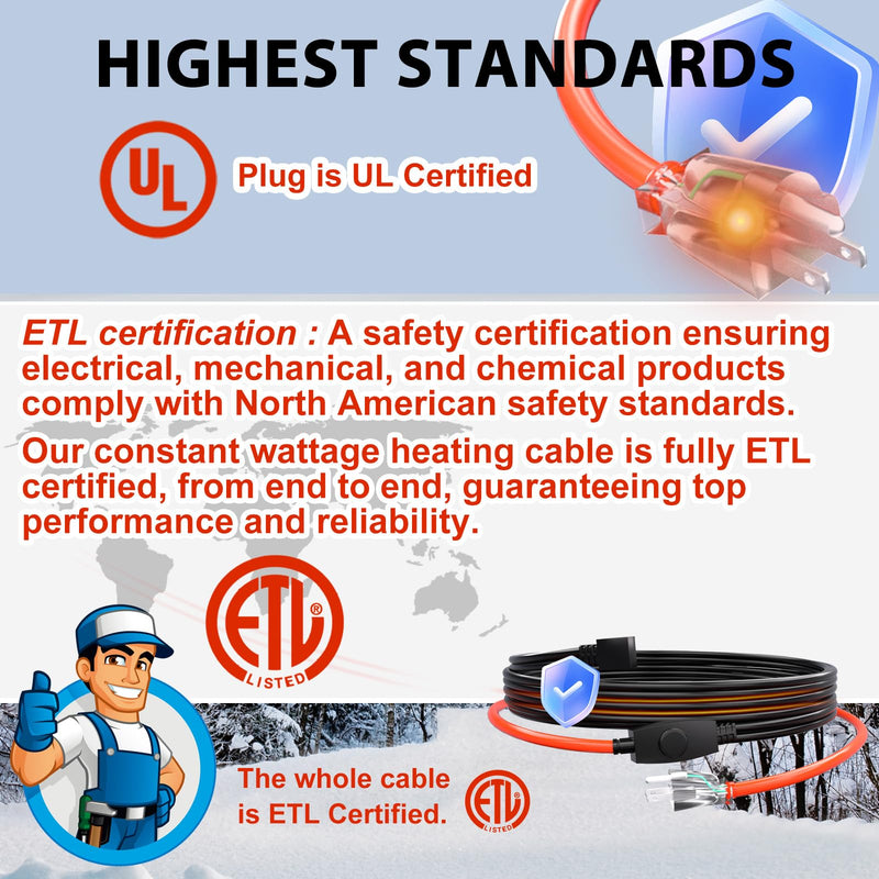 HEATIT Pipe Freeze Protection Heat Tape Electric Heating Cable Automatic Heat Tape Heated Cable 30 Feet HISD-F