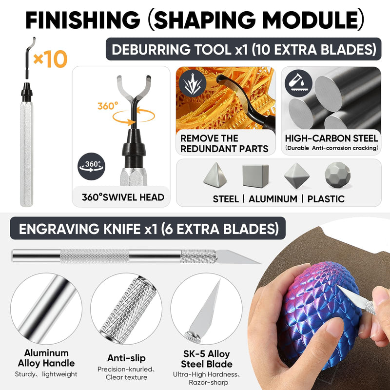 3D Printer Tools Kit Essential,for All FDM/SLA model,3D Printer Accessories Printing Tool, Model Process, Finishing, Cleaning, Maintenance, Includes Deburring Tool, Wire Cutter, Nozzle Cleaning Needle