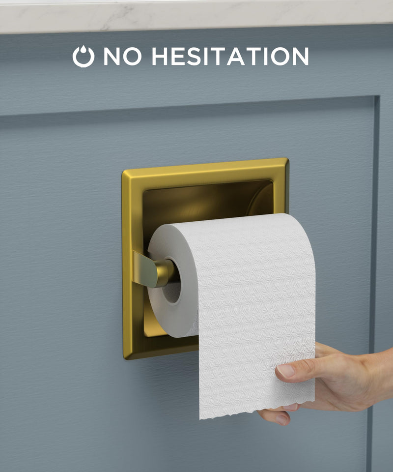 FORIOUS Recessed Toilet Paper Holder, Stainless Steel Durable Tissue Roll Holder Wall Mount for Bathroom Space Saving Design with Mounting Bracket, in Wall Toilet Paper Dispenser Insert, Gold 1