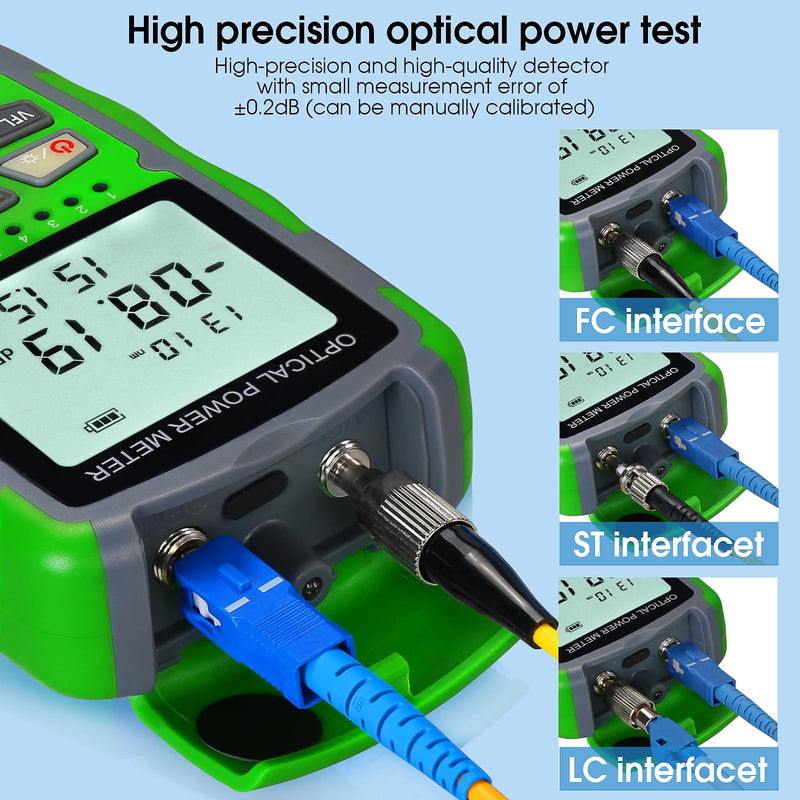 [Australia - AusPower] - Dry Cell A-M70 OPM Portable Fiber Optic Power Meter Integrated Machine 30 (FC/SC/ST) & RJ45 Network Test Portable Fiber Optic Tester ‑70 to +10 1pc FC to LC Adapter 