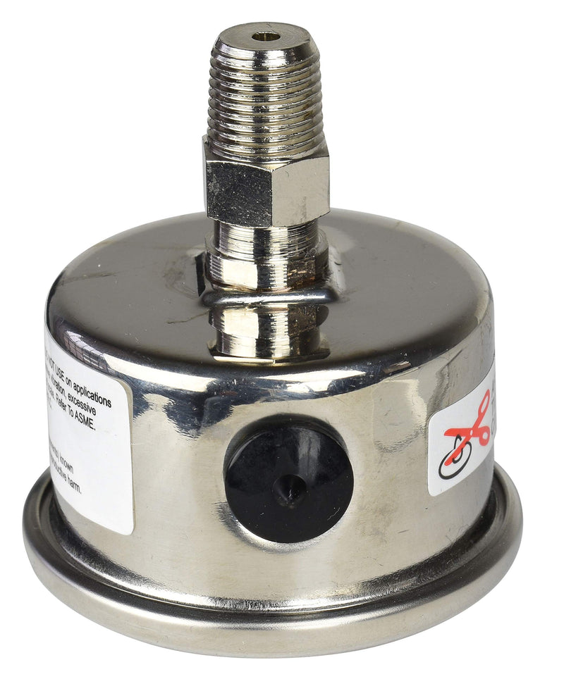 [Australia - AusPower] - 1-1/2" Fuel Pressure Gauge, Stainless Steel Case 304, Chrome Plated Brass Connection, Glycerin Filled, 0-15 Psi, Accuracy 3-2-3%, Back Mount 1/8" NPT Black Dial 15 PSI Back Mount Balck Dial 