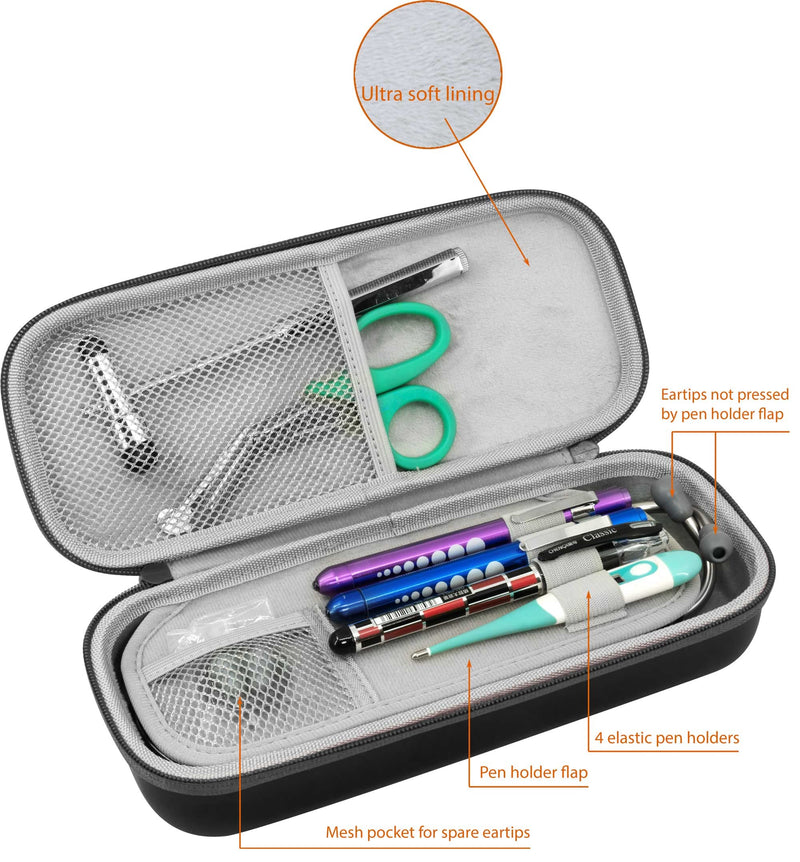 [Australia - AusPower] - ButterFox Premium Stethoscope Case with Divider and ID Slot for 3M Littmann Classic III, Cardiology IV Diagnostic and More Stethoscopes with Pocket for Nurse Accessories (Black) Black 