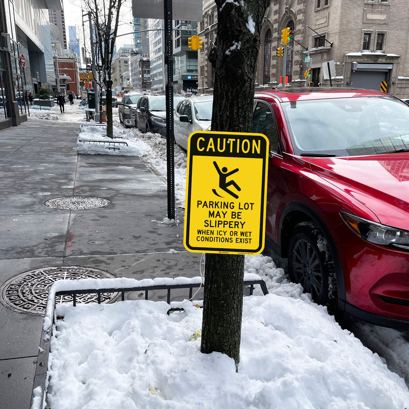 SmartSign-K-2855-EG "Caution - Parking Lot Slippery When Icy Or Wet" Sign | 12" x 18" 3M Engineer Grade Reflective Aluminum 12" x 18" 3M EG Reflective Aluminum