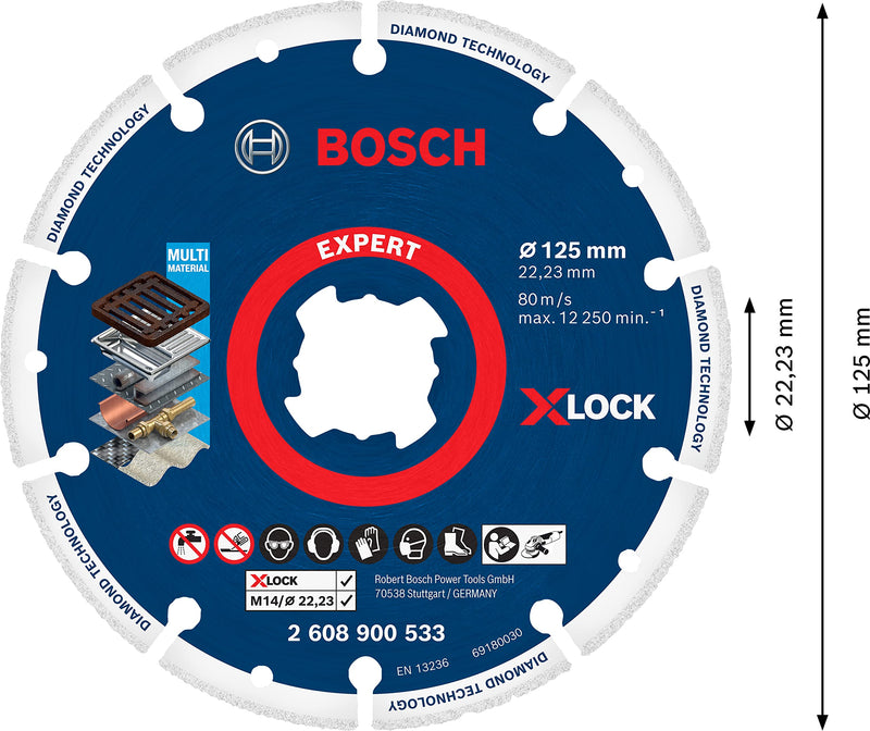 Bosch 1 x Expert Diamond Metal Wheel X-LOCK Cutting Disc (for Cast Iron, Stainless Steel, Diameter 125 mm, Professional Accessories, Small Angle Grinder) Ø 125 mm