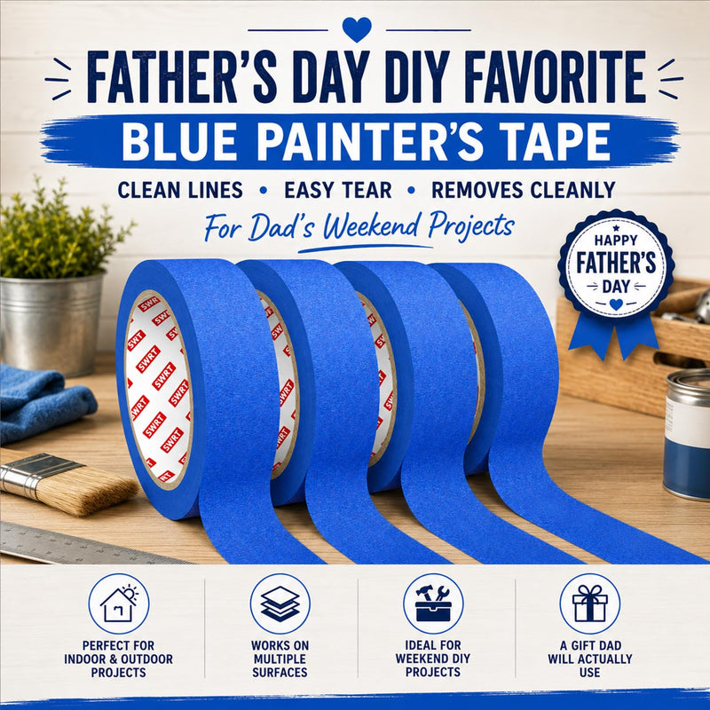 SWRT Blue Painter's Tape, 1 Inch x 20 Yards, 4 Rolls, Clean Removal | Crisp Paint Lines; Fast, Clean Masking; Reliable Hold; Easy Hand Tear; Walls, Trim & Glass; Painting & Crafts