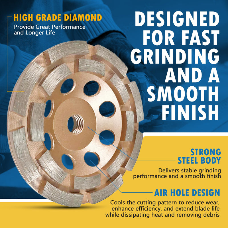 [Australia - AusPower] - 4.5" Diamond Grinding Wheels for Concrete or Masonry, 16 Double Row Segments, 30/40 Grit, Medium Bond, 5/8"-11 Arbor 4.5"- 16 Segs Premium Double Row - 5/8"-11 Arbor 