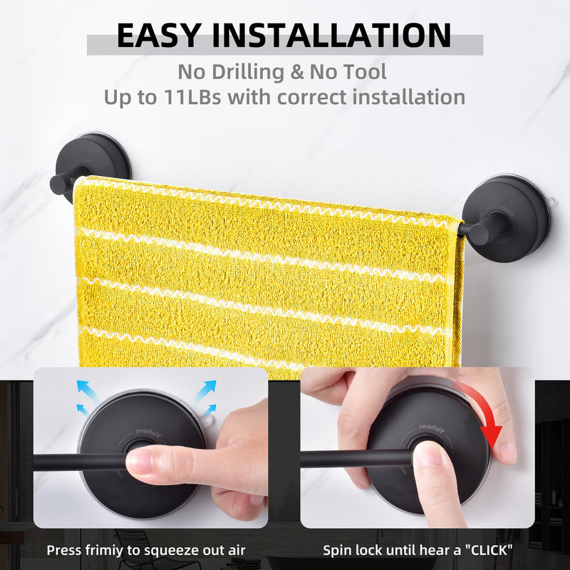 YOHOM Suction Cup Towel Bar for Shower 17 Inch Stainless Steel Bathroom Towel Rack Suction Washcloth Holder Vacuum Hand Towel Bar for Glass Shower Door Matte Black 17inch-black