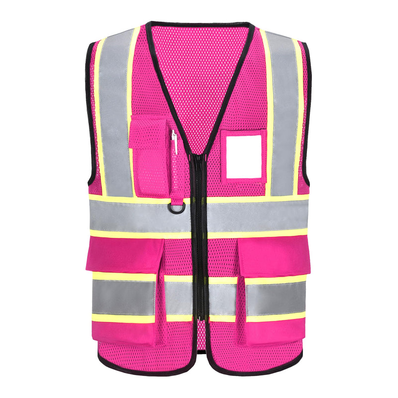 A-SAFETY Mesh High Vis Vest Lightweight Reflective Construction Vest with Pockets Safety Vest for Men/Women Pink Medium