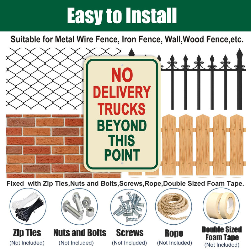2 Pack No Delivery Trucks Beyond This Point Sign,12×18 Inches No Trucks Warning Road Signs Metal Sturdy Free Rust Aluminum No Deliveries Sign,Weatherproof,Outdoor Use,Easy to Install