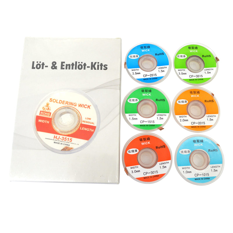 6 Desoldering Braids Desoldering Wire Soldering Wick Soldering Braid Wire Solder Wick Remover for Soldering Iron Station (1.0/1.5/2.0/2.5/3.0/3.5 mm)