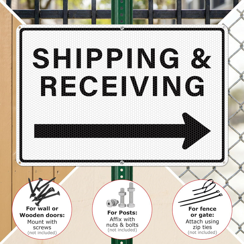2 Pack Shipping and Receiving Sign with Right Arrow 12" x 18" Reflective Aluminum Metal Signs Rust-Free for Warehouses Factories Loading Docks and Business Use White-Right Arrow