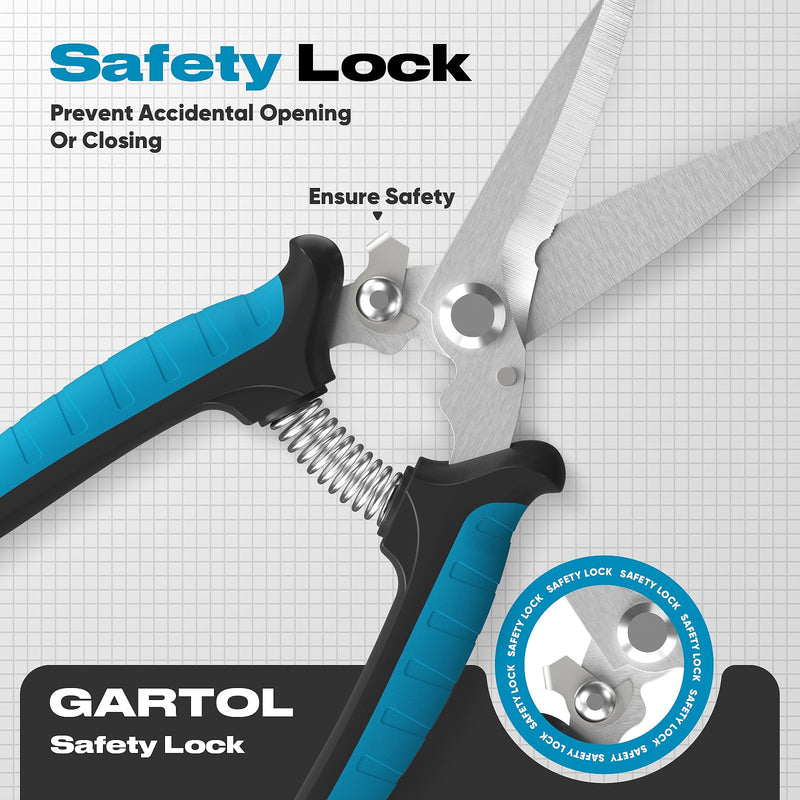 [Australia - AusPower] - GARTOL 8" Scissors All Purpose Heavy Duty - Razor-sharp Tin Snips for Sheet Metal, Electrical Wires, Insulation, Ropes, Cardboard | Electrician Tools with Cable Notch, Ergonomic Grip | DIY Scissors 