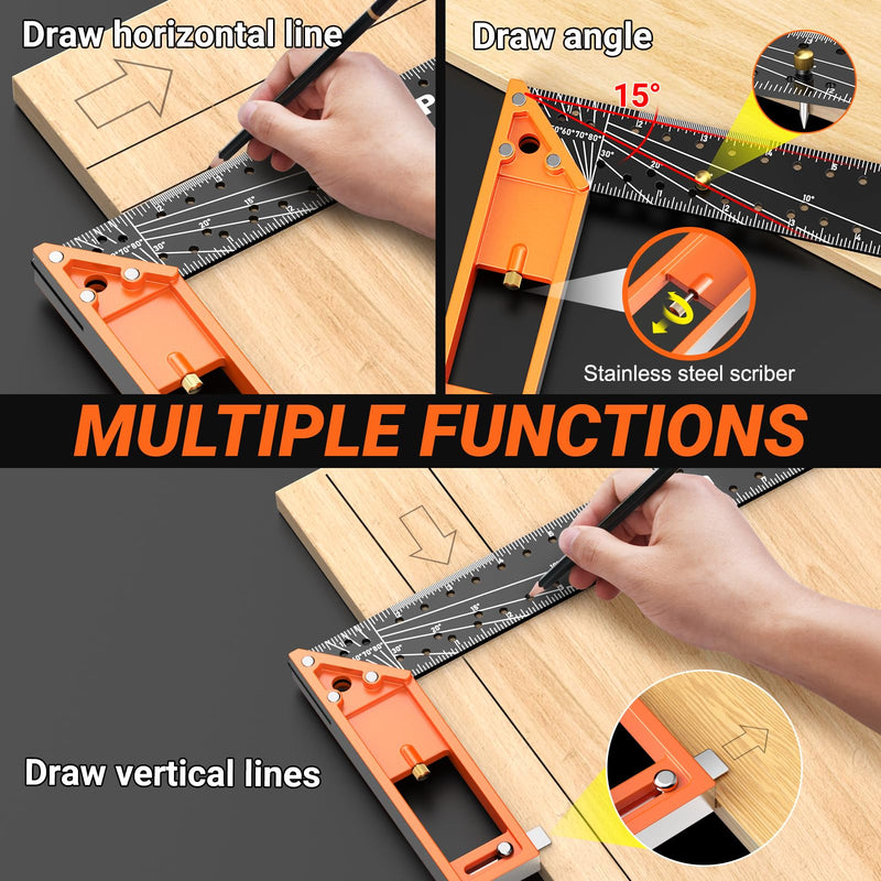 Preciva Carpenter Square Set, 7" Rafter & 12" Right Angle Ruler | Durable aluminum alloy, easy-read scale, use for marking angles, drawing lines, layout work, for carpenters, framers, DIYers