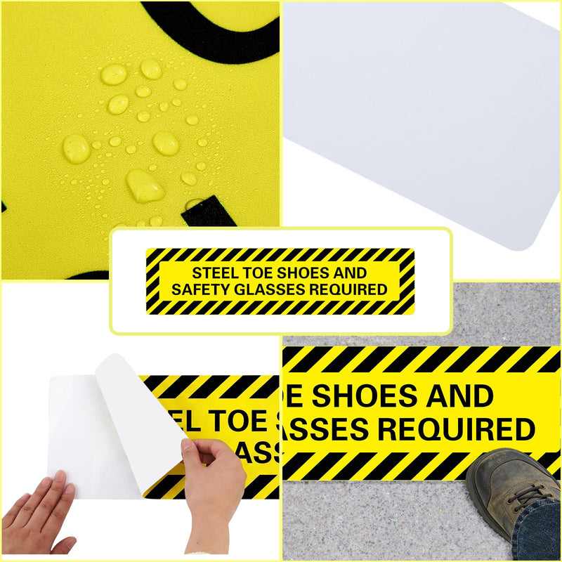 Watersay 2 Pack Steel Toe Shoes and Safety Glasses Required Floor Decals, 6 x 24 Inches Frosted Non Slip Safety Signs, Industrial Workplace PPE Warning Stickers