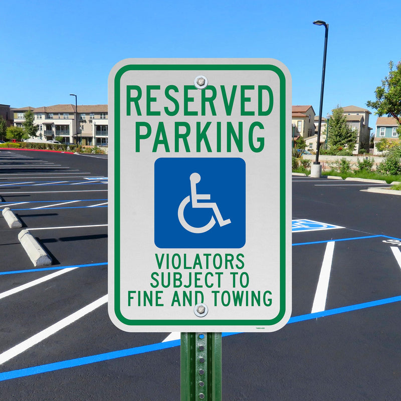 Brimar - 12" x 18" - Texas Reserved Parking Sign - Reserved Parking Violators Subject To Fine and Towing - .063″ Engineering Grade Reflective Aluminum - Bold Text and Symbol - Easy Installation 12x18" with Fine