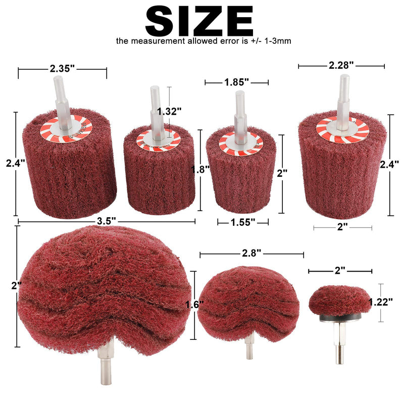 [Australia - AusPower] - HighFree 7 PCS Non Woven Abrasive Buffing Wheels Drill Attachment Set, Scouring Pads Wheel with 1/4" Shank for Polishing Mirror Stainless Steel Copper Aluminum Wood-Wares red 