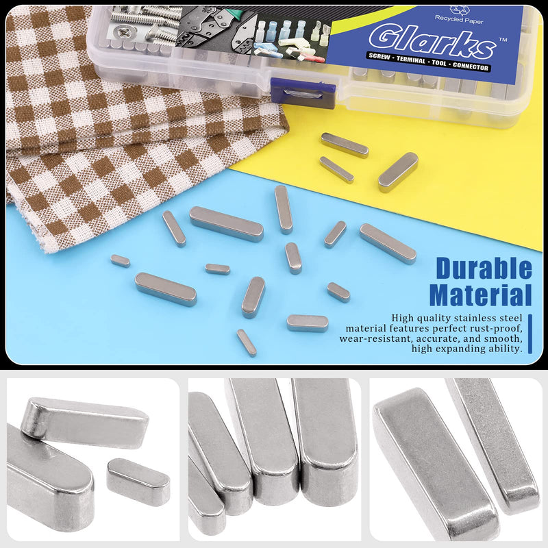 [Australia - AusPower] - Glarks 140Pcs 8mm 10mm 12mm 16mm 20mm 25mm 30mm Key Stock Keystock Assortment kit, 16 Sizes 304 Stainless Steel Smooth Round Ended Feather Key Parallel Drive Shaft Keys Set 
