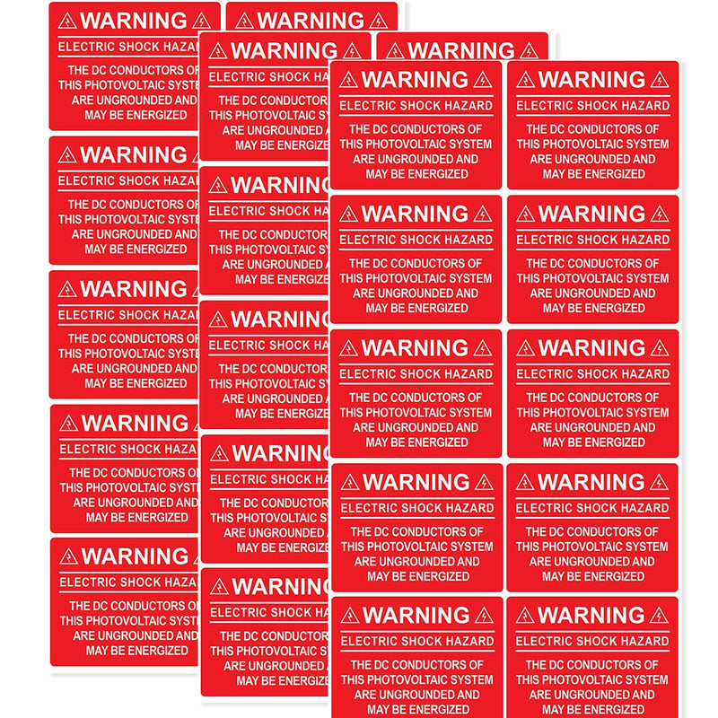 30 PCS Ungrounded DC Conductor Warning Labels for Photovoltaic PV Systems - Code Compliant Solar Electrical Safety Stickers - UV Resistant, Waterproof Vinyl (4"x3")