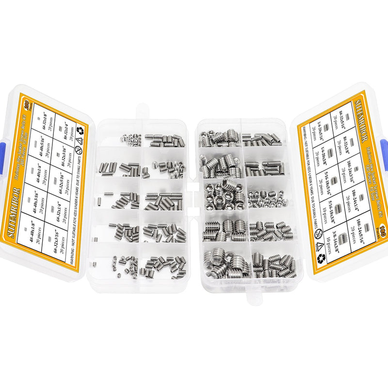 [Australia - AusPower] - 380Pcs 20 Sizes, 4#-40 to 3/8"-16 Stainless Steel Internal Hex Drive Cup-Point Set Screws Assortment Kit 