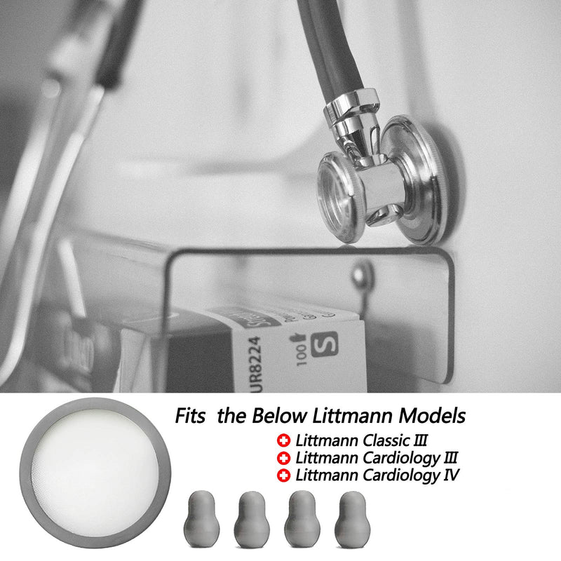 [Australia - AusPower] - Replacement Accessories Kit Fits Classic 3, Cardiology 3 & Cardiology 4 Stethoscope for Littman Stethoscope Replacement Parts & Stethoscope Bell Diaphragm Cover and Eartips Replacement Parts. grey 