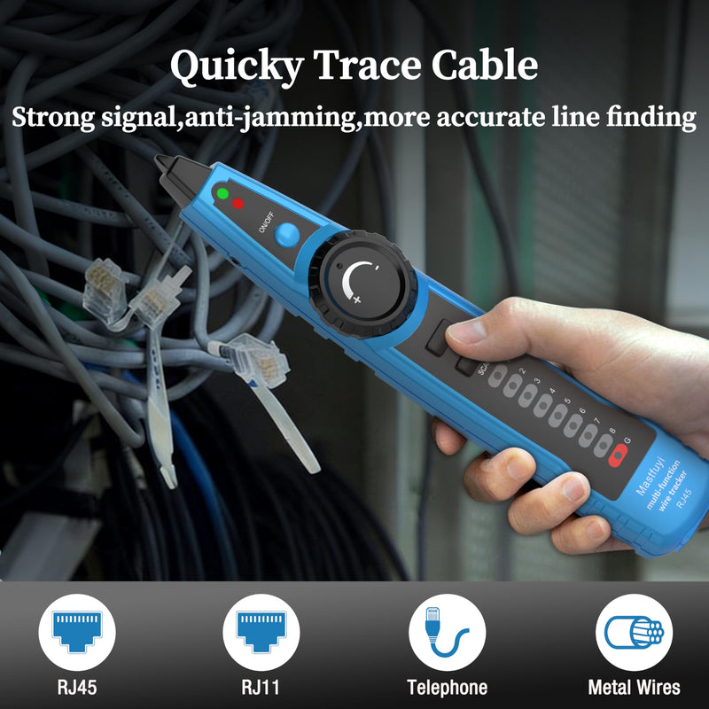 Network Cable Tester, POE RJ11 RJ45 Cable Tracer | Digital Signal Line Finder LAN Network Cat5 Cat6 Cable Maintenance Collation Telephone Line Test FY 869B -blue