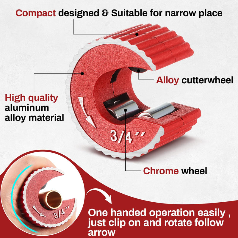 Yaocom Copper Tubing Cutter Set, 3 Pcs Copper Pipe Cutter Tool, 1/2 In, 3/4 In, and 1 In. Cutters, Reaming Pen, 3 Cutters Handles with Storage Case
